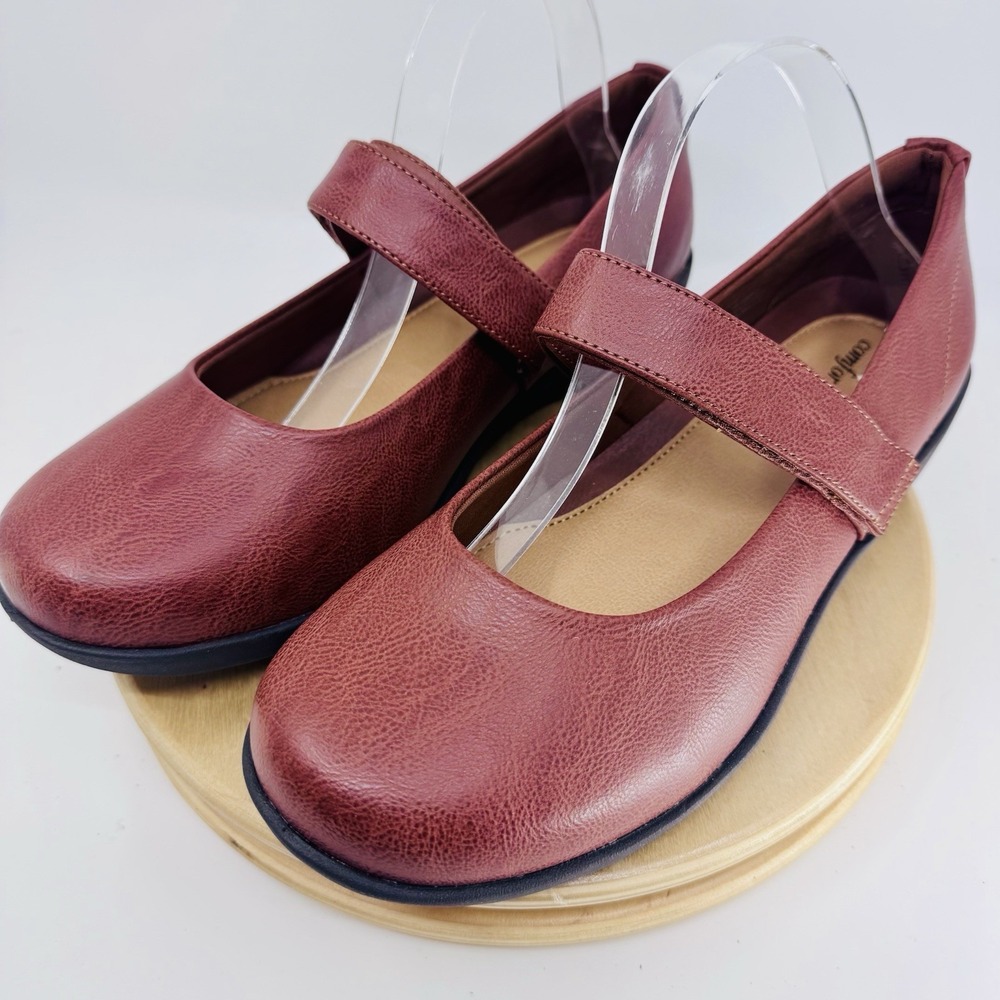 Comfortview Carla Mary Jane Flats Womens 11 WW Extra Wide Brown Shoes